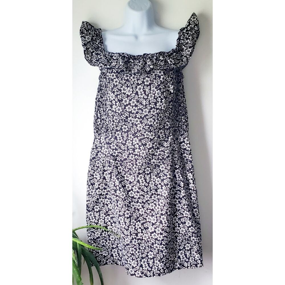 Ralph By Ralph Lauren Black and White  Smocked Floral Mini Dress Size Med Preppy